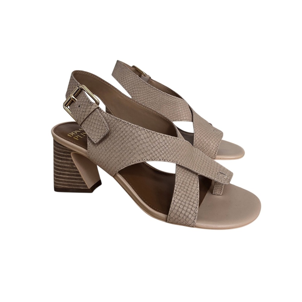 Donald Pliner Taupe Snake Embossed Leather Block Heel Slingback Sandals 6.5M